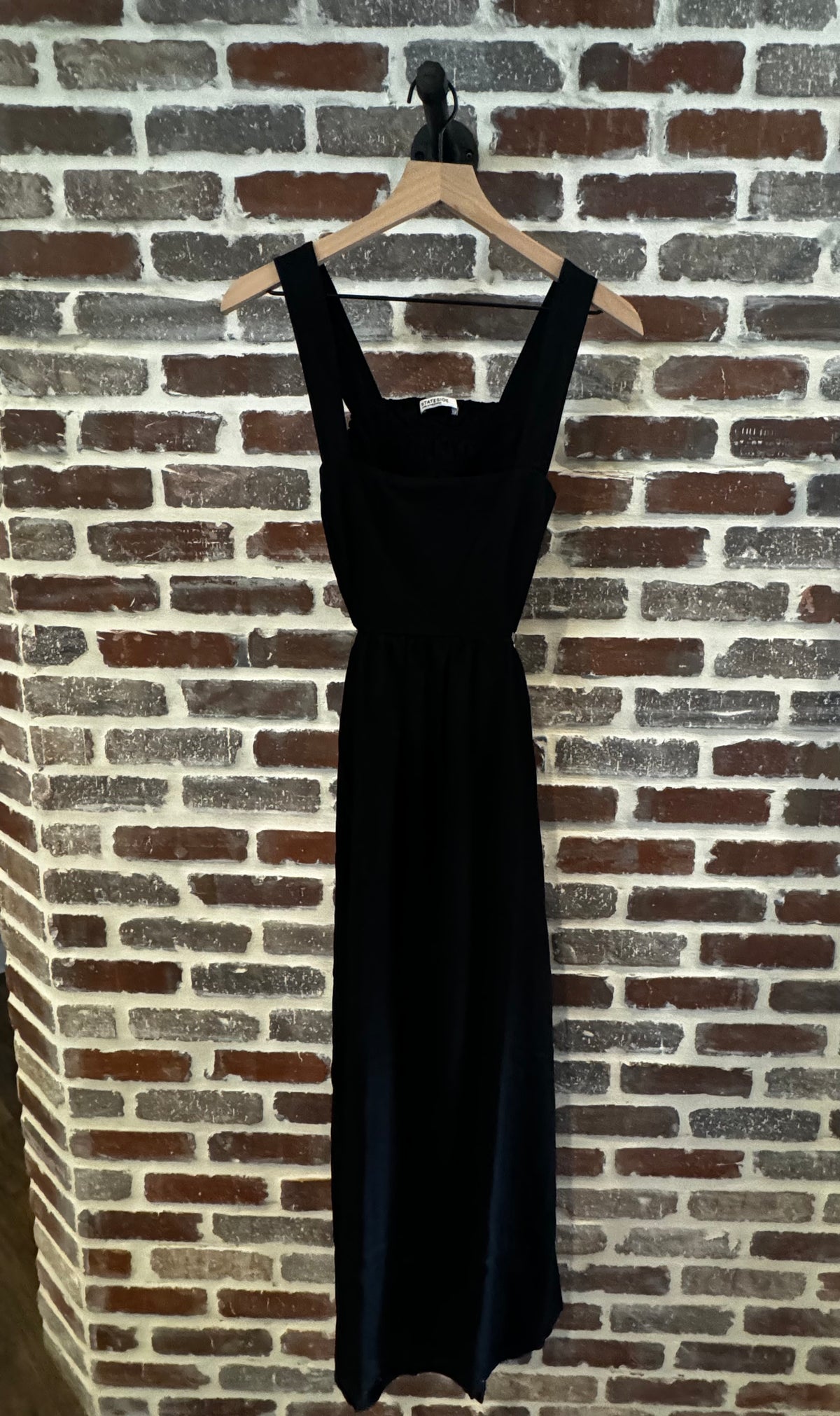 STATESIDE Linen Open Back Midi Dress- Black