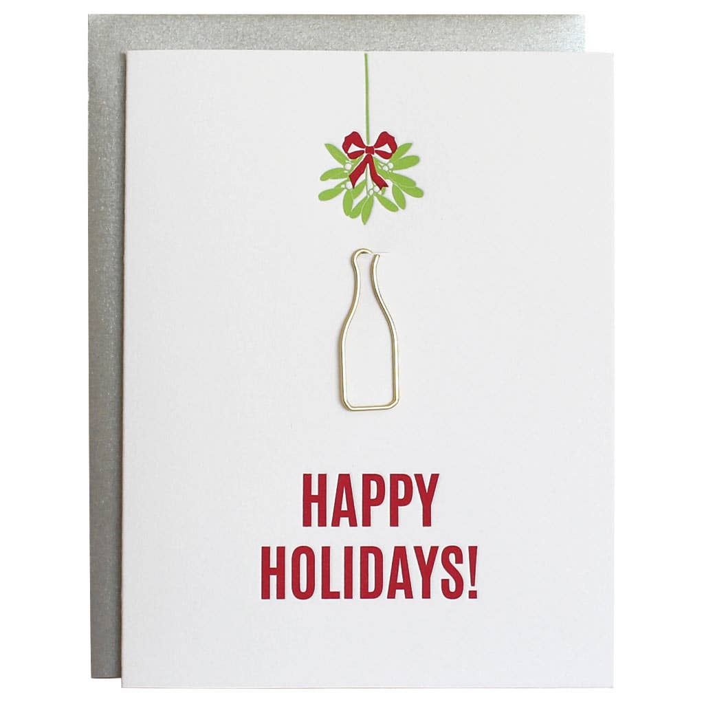 CHEZ GAGNE Happy Holidays Mistletoe Paperclip Letterpress Greeting Card