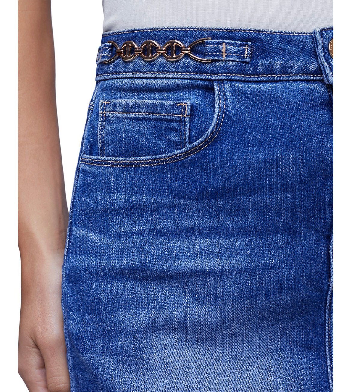 L'Agence Arlene Blue Denim Jean Skirt With Chain Detail Belt – The Life ™  Boutique | Westfield