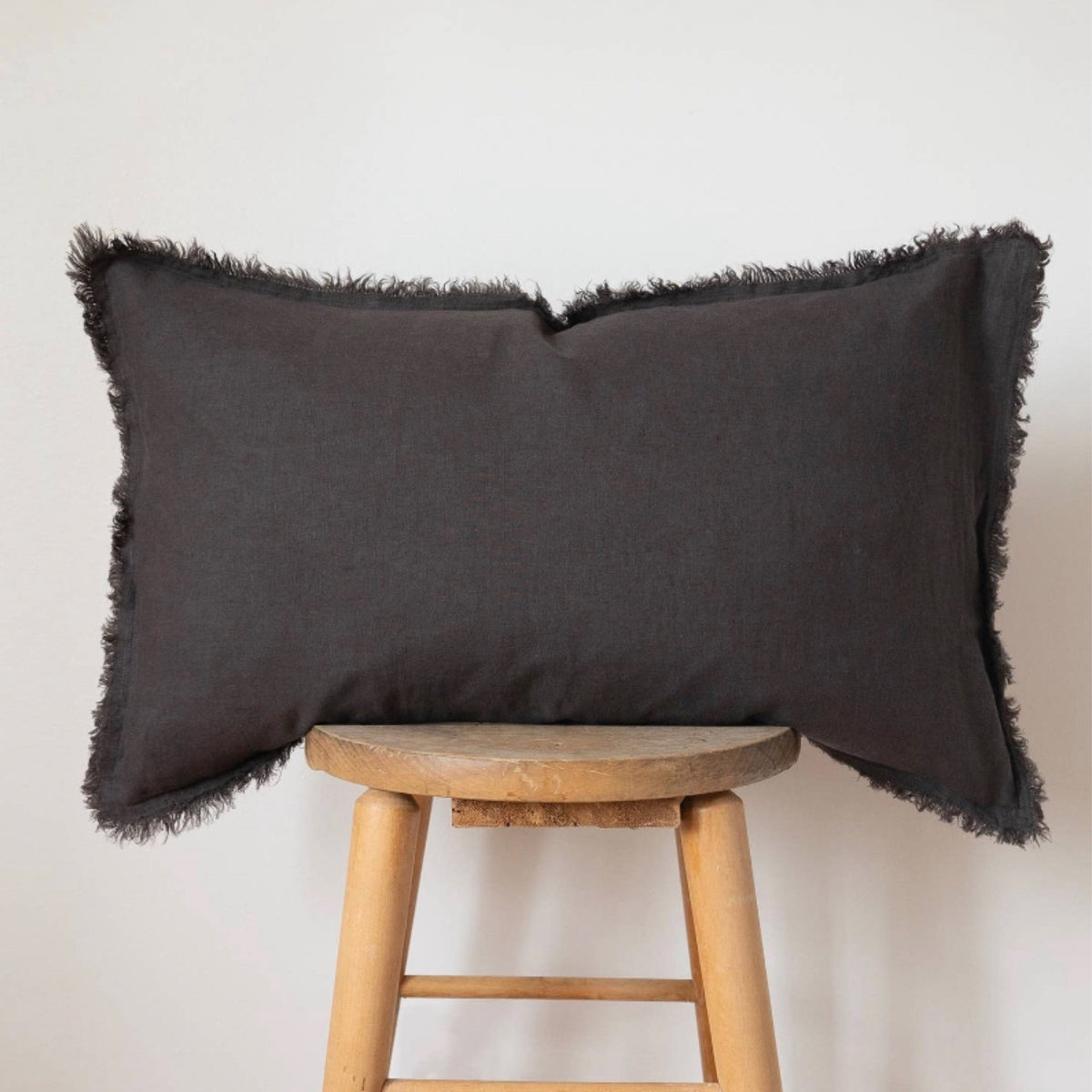 Charcoal Fringe Lumbar Pillow Case-Home Decor-The Life ™ Boutique | Westfield, NJ-The Life ™ Boutique | Westfield, NJ